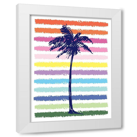 Rainbow Palm Tree White Modern Wood Framed Art Print by McCully, Jennifer