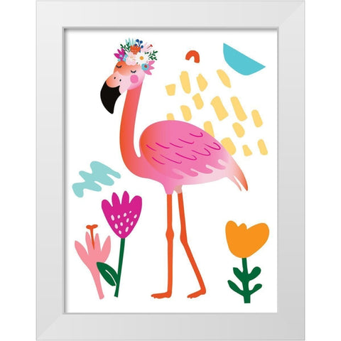 Flamingo White Modern Wood Framed Art Print by McCully, Jennifer