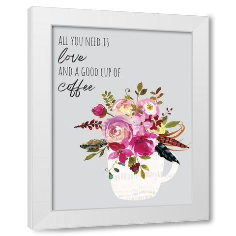 Love And Good Coffee White Modern Wood Framed Art Print by McCully, Jennifer