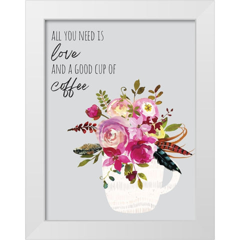 Love And Good Coffee White Modern Wood Framed Art Print by McCully, Jennifer