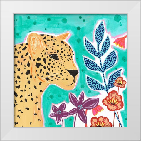 Teal Cheetah White Modern Wood Framed Art Print by McCully, Jennifer