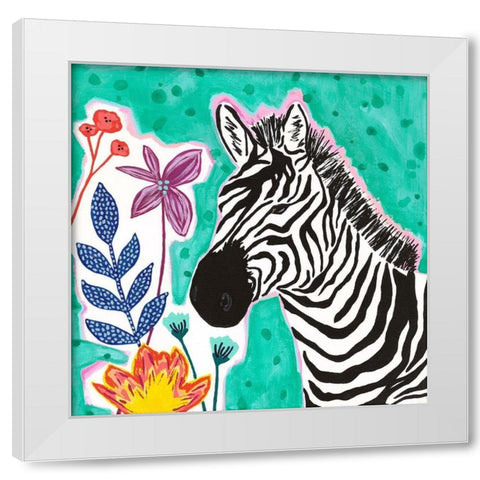 Teal Zebra White Modern Wood Framed Art Print by McCully, Jennifer