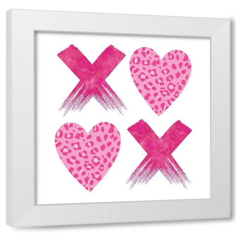 XOXO Pink Leopard White Modern Wood Framed Art Print by McCully, Jennifer