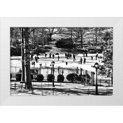 Central Park Skating White Modern Wood Framed Art Print by Grey, Jace