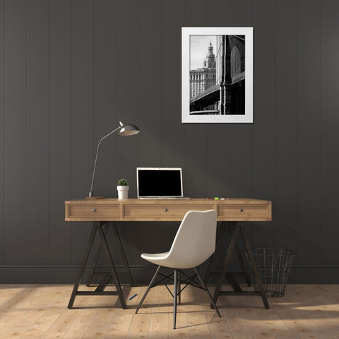 Brooklyn Bridge and Civic Center White Modern Wood Framed Art Print by Pica, Jeff