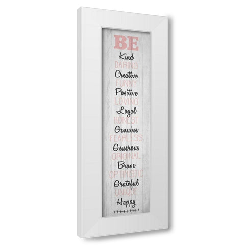 BE Happy v4 White Modern Wood Framed Art Print by Kimberly, Allen