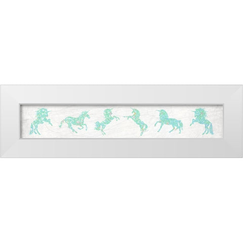 Teal Unicorns White Modern Wood Framed Art Print by Kimberly, Allen