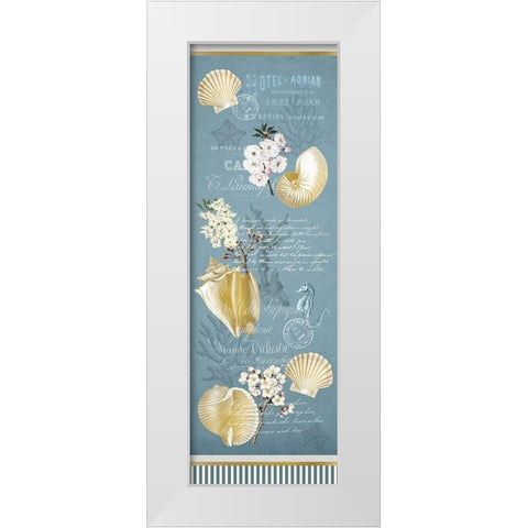 Cherry Blossom and Shells Blue White Modern Wood Framed Art Print by Kimberly, Allen