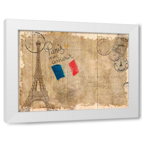 Post Card Paris White Modern Wood Framed Art Print by Allen, Kimberly