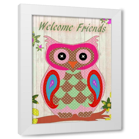 Patchwork Owl Welcome White Modern Wood Framed Art Print by Allen, Kimberly