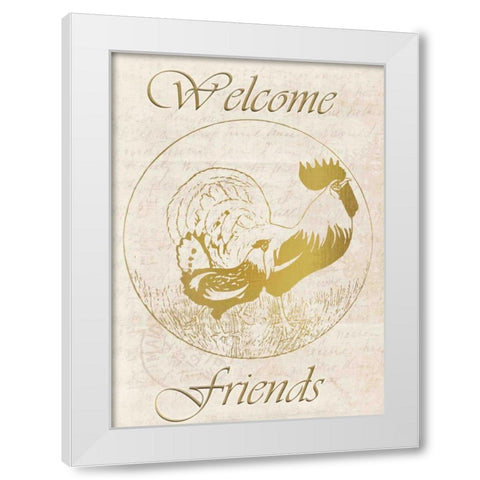 Rooster Welcome Friends White Modern Wood Framed Art Print by Allen, Kimberly