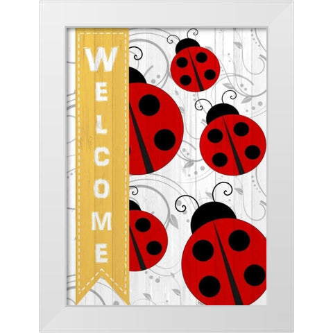 Welcome Ladybug White Modern Wood Framed Art Print by Allen, Kimberly
