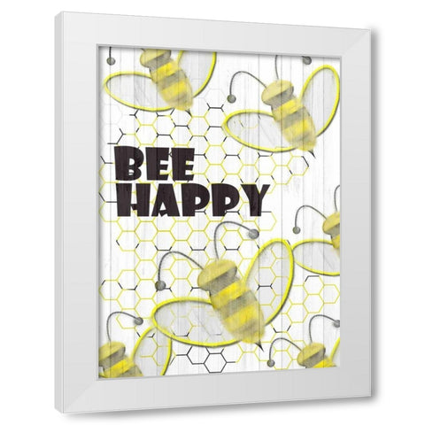 Bee Happy White Modern Wood Framed Art Print by Allen, Kimberly