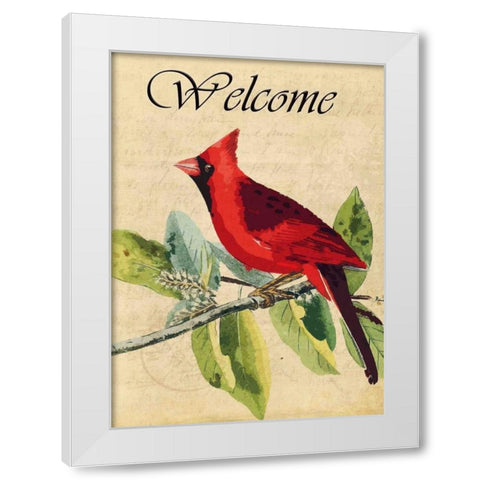 Cardinal Welcome White Modern Wood Framed Art Print by Allen, Kimberly