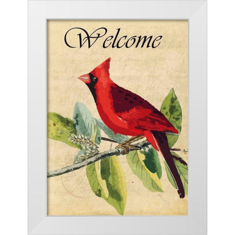 Cardinal Welcome White Modern Wood Framed Art Print by Allen, Kimberly