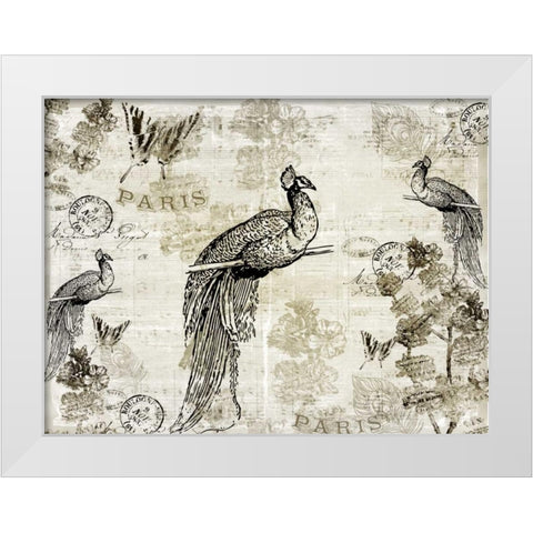Music Notes Peacocks White Modern Wood Framed Art Print by Allen, Kimberly