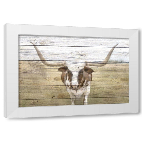 Longhorn White Modern Wood Framed Art Print by Kimberly, Allen