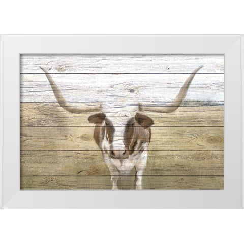 Longhorn White Modern Wood Framed Art Print by Kimberly, Allen