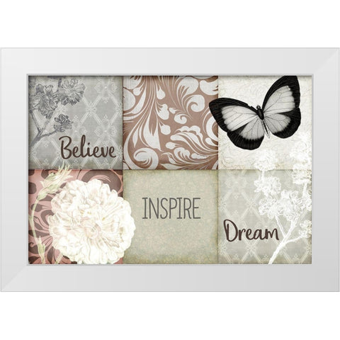 Believe Inspire Dream v2 White Modern Wood Framed Art Print by Kimberly, Allen