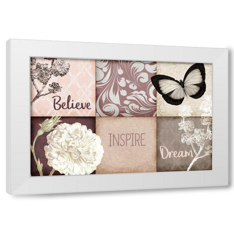 Believe Inspire Dream White Modern Wood Framed Art Print by Kimberly, Allen