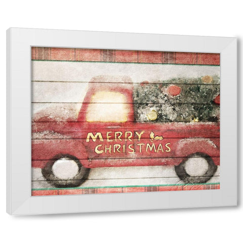Merry Christmas Truck White Modern Wood Framed Art Print by Kimberly, Allen