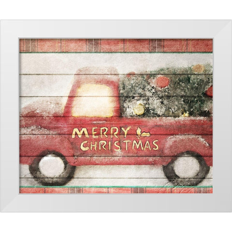 Merry Christmas Truck White Modern Wood Framed Art Print by Kimberly, Allen