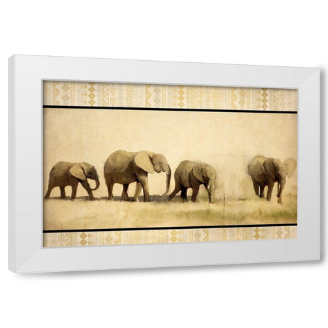 Tribal Elephants White Modern Wood Framed Art Print by Kimberly, Allen