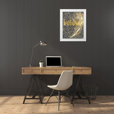 Gold Feather 1 White Modern Wood Framed Art Print by Kimberly, Allen