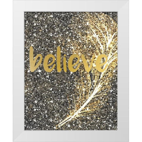 Gold Feather 1 White Modern Wood Framed Art Print by Kimberly, Allen
