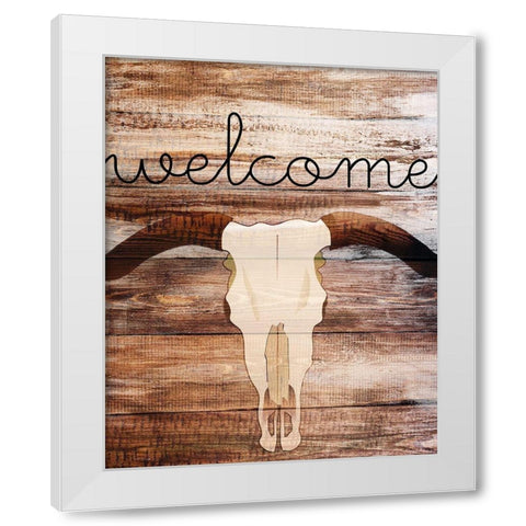 Longhorn Welcome White Modern Wood Framed Art Print by Kimberly, Allen