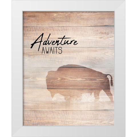 Adventure Awaits White Modern Wood Framed Art Print by Kimberly, Allen