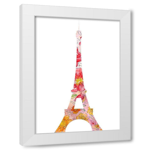 Eiffel Flowers White Modern Wood Framed Art Print by Kimberly, Allen