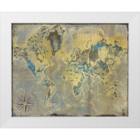 Golden Teal World Map White Modern Wood Framed Art Print by Allen, Kimberly