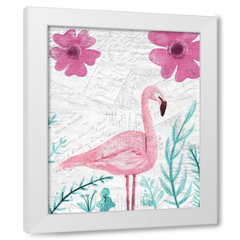Flamingo Mail 1 White Modern Wood Framed Art Print by Kimberly, Allen