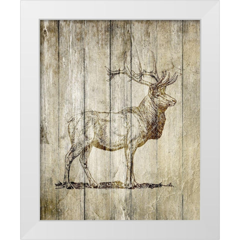 Standing Elk White Modern Wood Framed Art Print by Kimberly, Allen