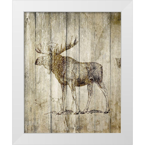 Standing Moose White Modern Wood Framed Art Print by Kimberly, Allen