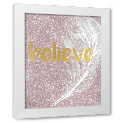 Pink Glitter Feather 1 White Modern Wood Framed Art Print by Kimberly, Allen