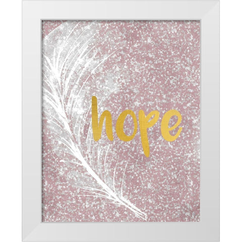 Pink Glitter Feather 2 White Modern Wood Framed Art Print by Kimberly, Allen
