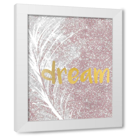 Pink Glitter Feather 4 White Modern Wood Framed Art Print by Kimberly, Allen