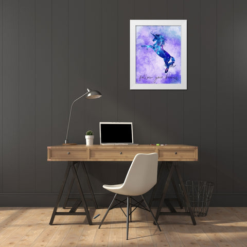 Follow your Dreams Unicorn Purple White Modern Wood Framed Art Print by Kimberly, Allen