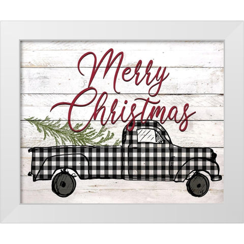 Merry Christmas Holiday Truck 2 White Modern Wood Framed Art Print by Kimberly, Allen