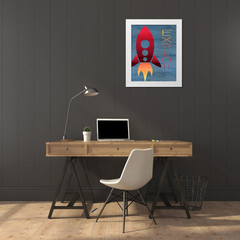 Space Explore 1 White Modern Wood Framed Art Print by Kimberly, Allen