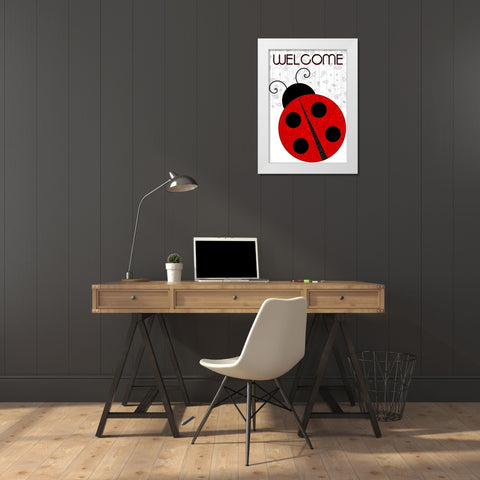 Welcome Ladybug White Modern Wood Framed Art Print by Kimberly, Allen