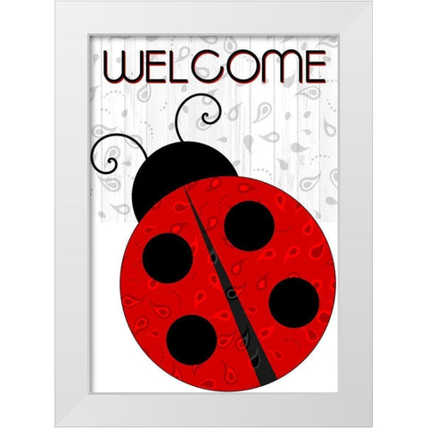 Welcome Ladybug White Modern Wood Framed Art Print by Kimberly, Allen