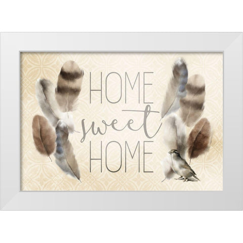 Home Sweet Home Feathers White Modern Wood Framed Art Print by Kimberly, Allen