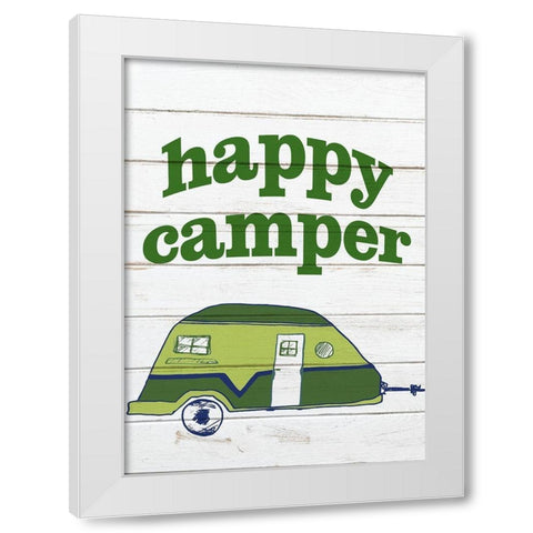 Green Happy Camper 1 White Modern Wood Framed Art Print by Kimberly, Allen