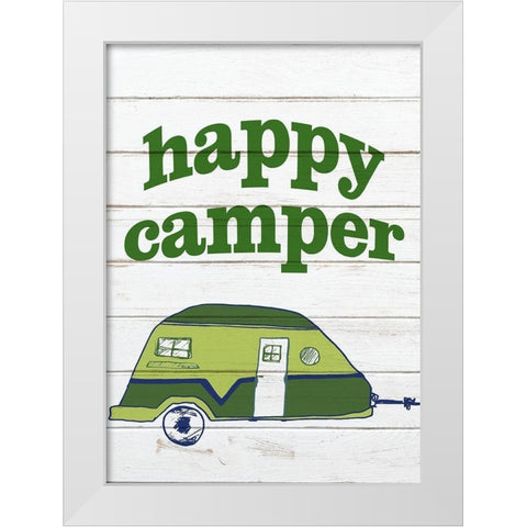 Green Happy Camper 1 White Modern Wood Framed Art Print by Kimberly, Allen