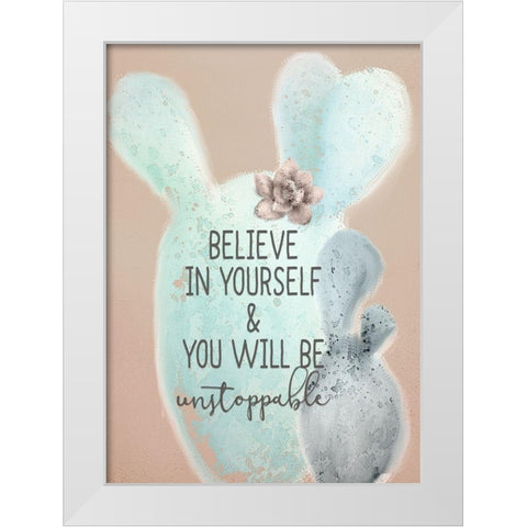 Cactus Believe 1 White Modern Wood Framed Art Print by Kimberly, Allen