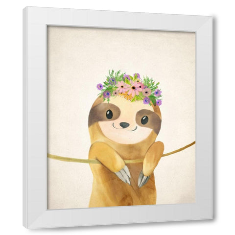 Floral Sloth 1 White Modern Wood Framed Art Print by Kimberly, Allen