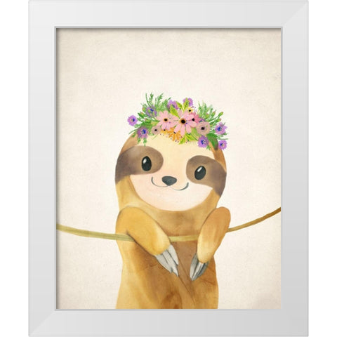 Floral Sloth 1 White Modern Wood Framed Art Print by Kimberly, Allen